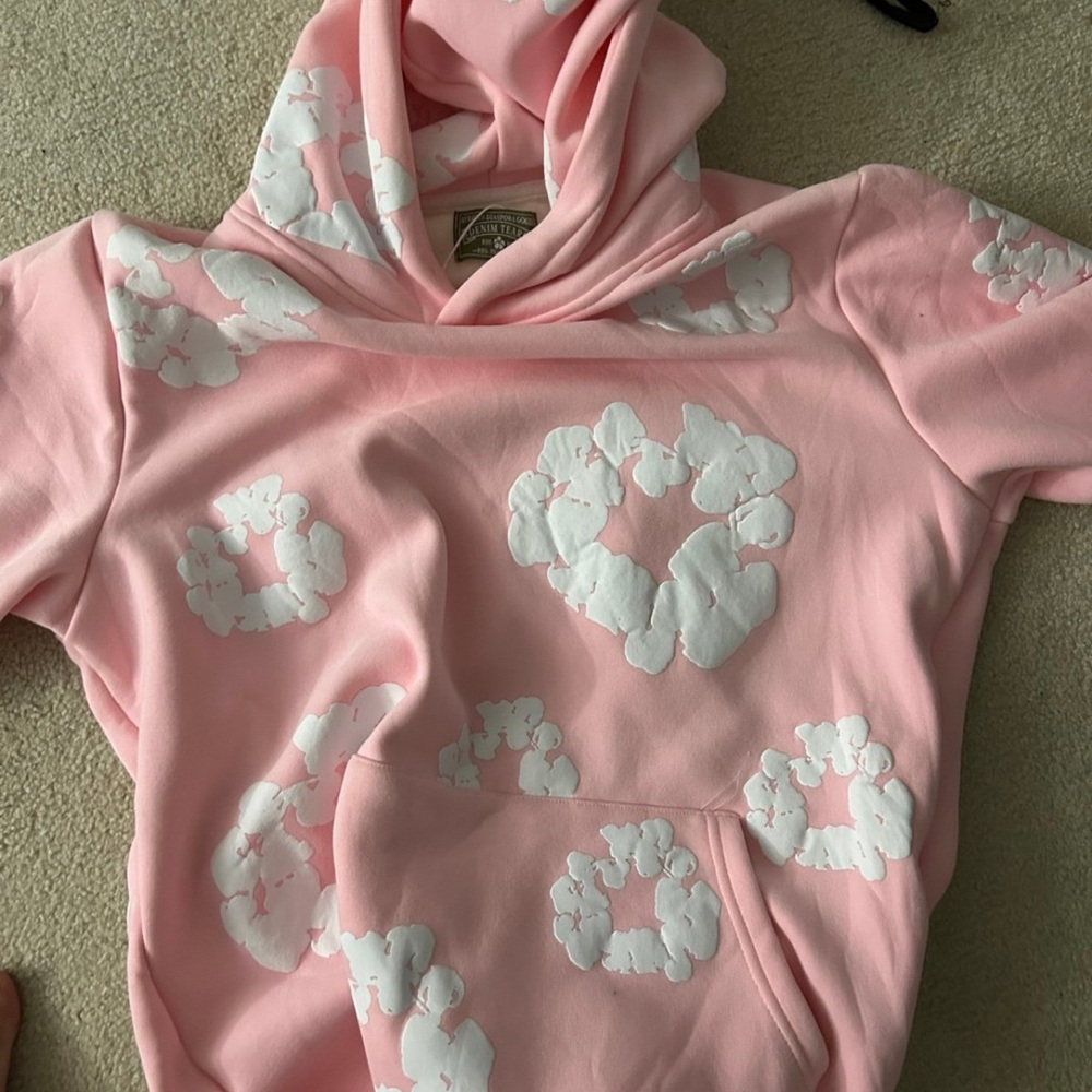 Pink Hoodie with White Floral Design